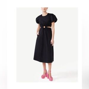 SCOOP Cut Out Midi Dress Size XS(0-2) Black Puff Sleeves Cotton Blend NWT